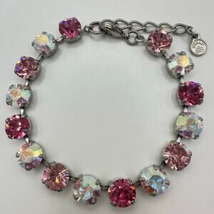 Germany silver tone rose light pink AB aurora borealis rhinestones bracelet